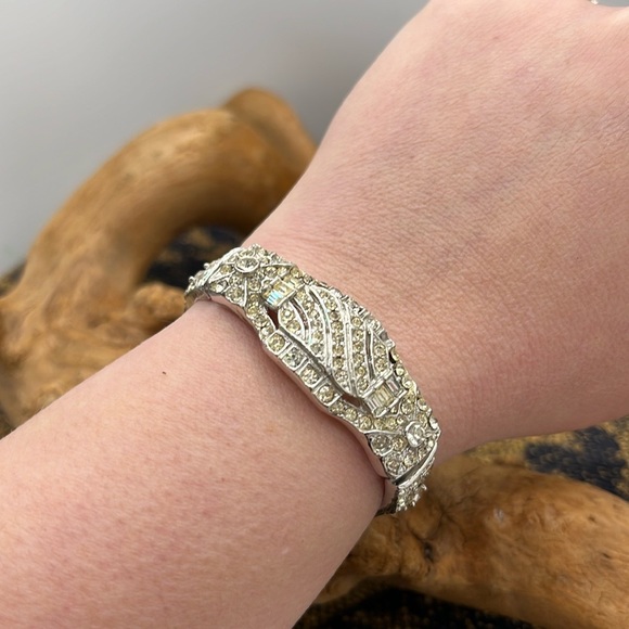 Hinged Clamp Graduated Rhinestone Vintage Bracelet Duo - Picture 7 of 8